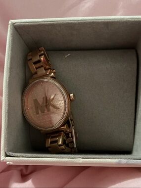Michael Kors Rose Gold-Tone MK Logo Women's Bracelet Watch